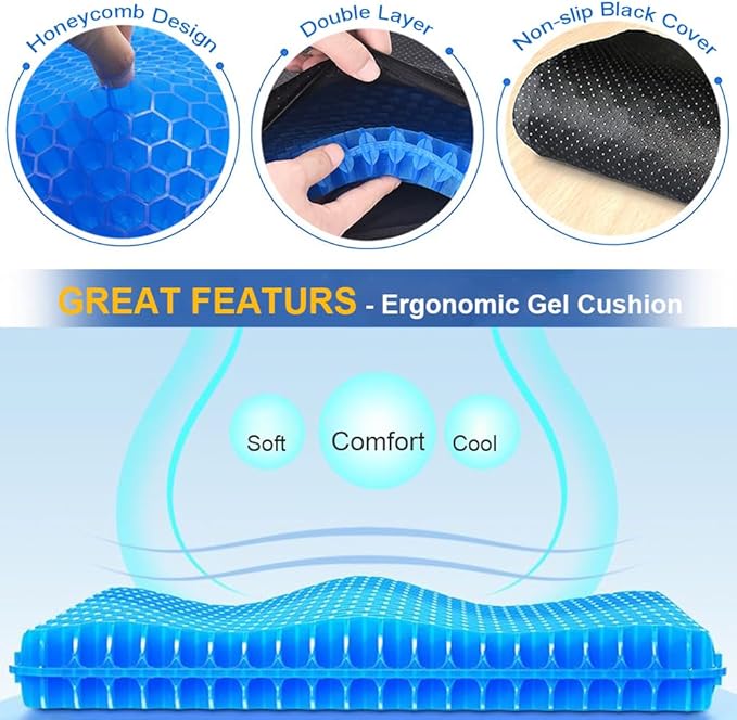 SitWell⢠Ortho Gel Seat Cushion for Back & Tailbone Relief | Office Chair, Car Seat or Home Chair